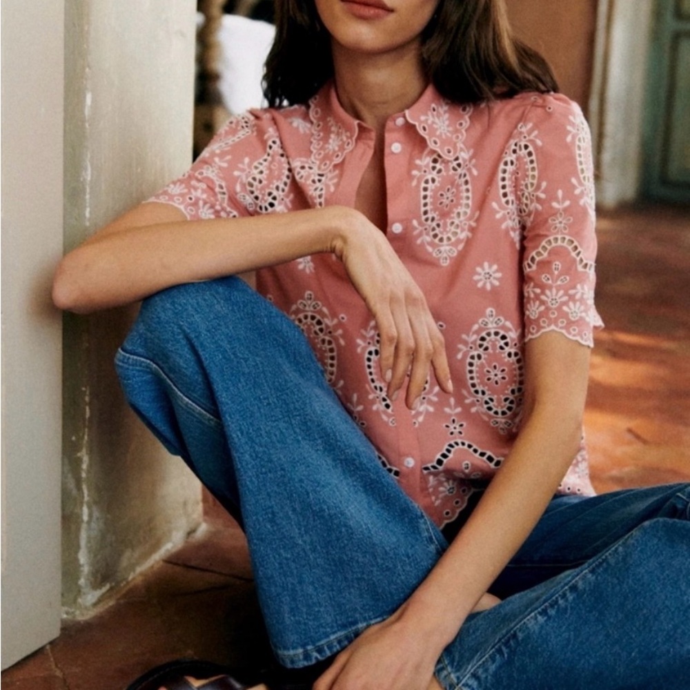 Sezane Pink Embroidered Blouse